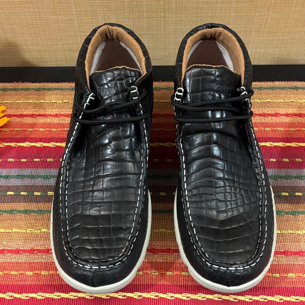 Ferrini Men’s Size 10.5 Black Leather Reptile Print Moc Toe Chukka Boot